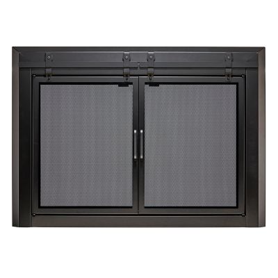 UniFlame Gregory Black Cabinet-style Fireplace Doors with Smoke Tempered Glass, Small