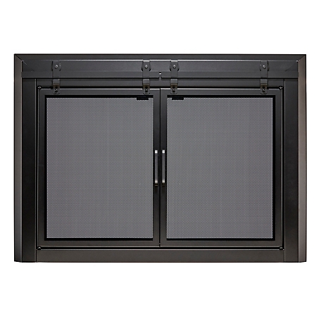 UniFlame Gregory Black Cabinet-style Fireplace Doors with Smoke Tempered Glass, Small