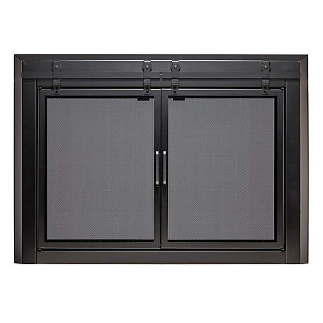 UniFlame Gregory Black Cabinet-style Fireplace Doors with Smoke Tempered Glass, Medium