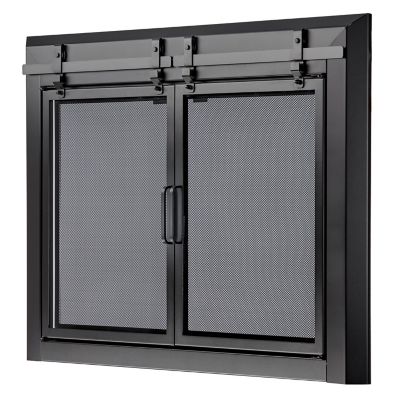 Image showing  Gregory Black Cabinet-style Fireplace Doors with Smoke Tempered Glass, Medium