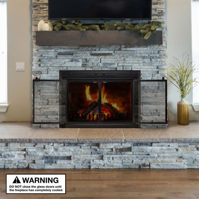 Image showing 8 th UniFlame Large Gregory Cabinet Style Fireplace Doors with Smoke Tempered Glass, Black