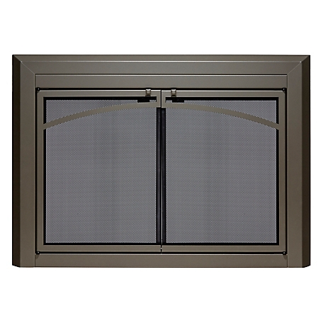 UniFlame Gerri Gunmetal Cabinet-style Fireplace Doors with Smoke Tempered Glass, Medium