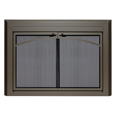 UniFlame Gerri Gunmetal Cabinet-style Fireplace Doors with Smoke Tempered Glass, Large
