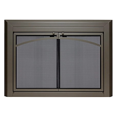 UniFlame Gerri Gunmetal Cabinet-style Fireplace Doors with Smoke Tempered Glass, Large