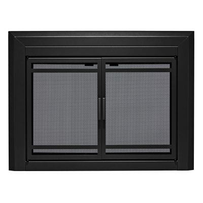 UniFlame Kendall Black Cabinet-style Fireplace Doors with Smoke Tempered Glass, Small