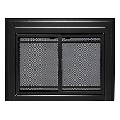 UniFlame Kendall Black Cabinet-style Fireplace Doors with Smoke Tempered Glass, Medium