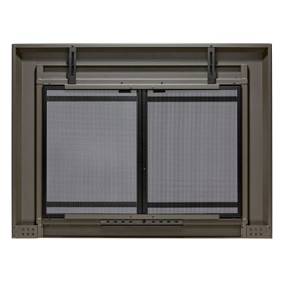 Image showing 5 th UniFlame Kendall Gunmetal Cabinet-style Fireplace Doors with Smoke Tempered Glass, Medium