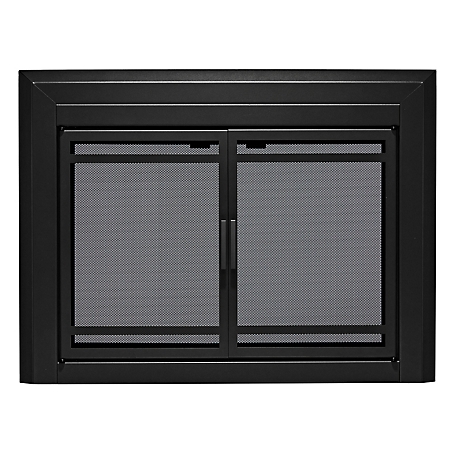 UniFlame Kendall Black Cabinet-style Fireplace Doors with Smoke Tempered Glass, Large