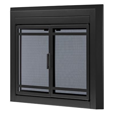 Image showing  Kendall Black Cabinet-style Fireplace Doors with Smoke Tempered Glass, Large