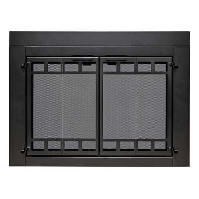 UniFlame Connor Black Bi-Fold Style Fireplace Doors with Smoke Tempered Glass, Small
