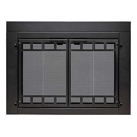 UniFlame Connor Black Bi-Fold Style Fireplace Doors with Smoke Tempered Glass, Small