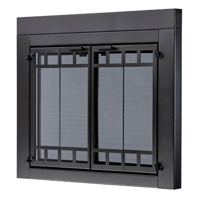 Image showing  Connor Black Bi-Fold Style Fireplace Doors with Smoke Tempered Glass, Small