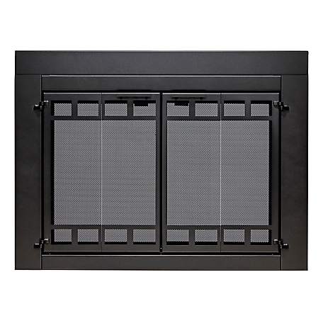 UniFlame Connor Black Bi-Fold Style Fireplace Doors with Smoke Tempered Glass, Medium