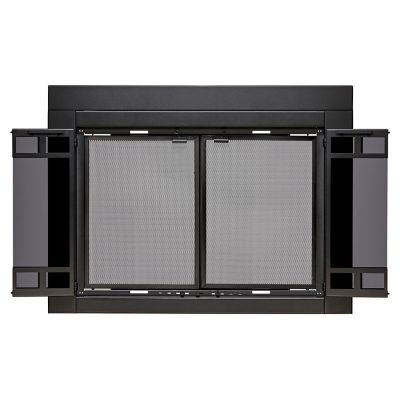 Image showing  Large Connor Bi-Fold Style Fireplace Doors with Smoke Tempered Glass, Black