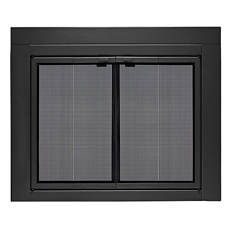 UniFlame Roman Black Bi-fold style Fireplace Doors with Smoke Tempered Glass, Small