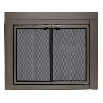 UniFlame Roman Gunmetal Bi-fold style Fireplace Doors with Smoke Tempered Glass, Small