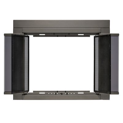 Image showing  Small Roman Bi-Fold Fireplace Doors with Smoke Tempered Glass, Gunmetal