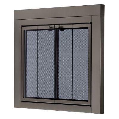 Image showing  Small Roman Bi-Fold Fireplace Doors with Smoke Tempered Glass, Gunmetal
