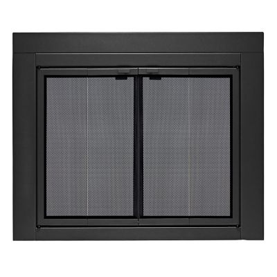 UniFlame Roman Black Bi-fold style Fireplace Doors with Smoke Tempered Glass, Medium