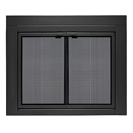 UniFlame Roman Black Bi-fold style Fireplace Doors with Smoke Tempered Glass, Medium