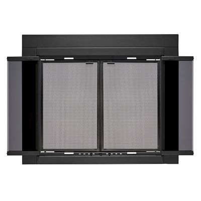Image showing  Roman Black Bi-fold style Fireplace Doors with Smoke Tempered Glass, Medium
