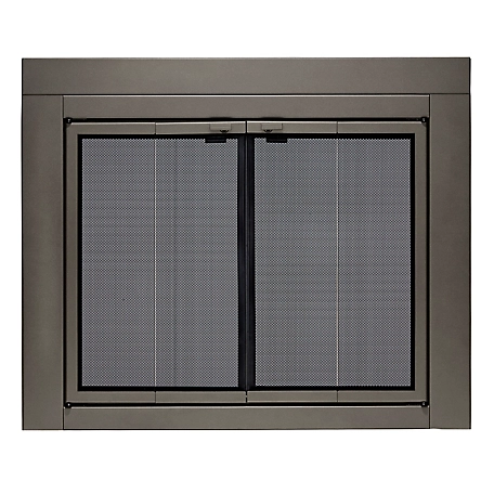 UniFlame Roman Gunmetal Bi-fold style Fireplace Doors with Smoke Tempered Glass, Medium