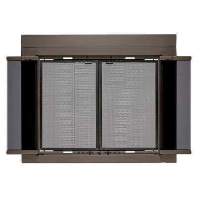 Image showing  Roman Oil Rubbed Bronze Bi-fold style Fireplace Doors with Smoke Tempered Glass, Medium