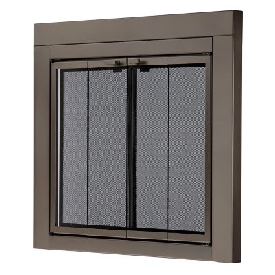 Image showing  Roman Oil Rubbed Bronze Bi-fold style Fireplace Doors with Smoke Tempered Glass, Medium