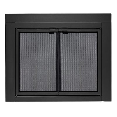 UniFlame Roman Black Bi-fold style Fireplace Doors with Smoke Tempered Glass, Large