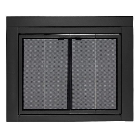 UniFlame Roman Black Bi-fold style Fireplace Doors with Smoke Tempered Glass, Large