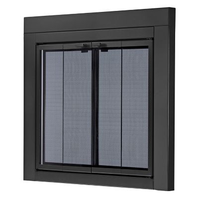 Image showing  Large Roman Bi-fold Fireplace Doors with Smoke Tempered Glass, Black
