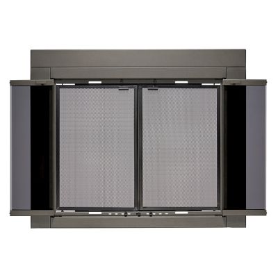 Image showing  Roman Gunmetal Bi-fold style Fireplace Doors with Smoke Tempered Glass, Large