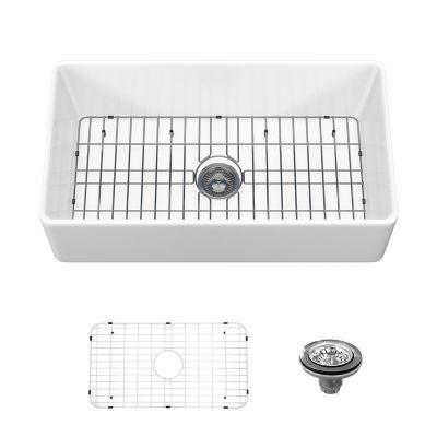 Sinber 30 in. Farmhouse Apron Single Bowl Kitchen Sink with Fireclay White Finish 2 Accessories