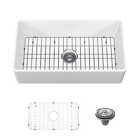 Sinber 30 in. Farmhouse Apron Single Bowl Kitchen Sink with Fireclay White Finish 2 Accessories F3018S-OLR