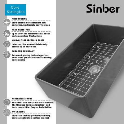 Image showing  33 in. Farmhouse Apron Single Bowl Kitchen Sink with Fireclay Black Finish, 2 Accessories