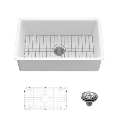 Sinber 32 in. Drop in Single Bowl Kitchen Sink with Fireclay White Finish, 2 Accessories