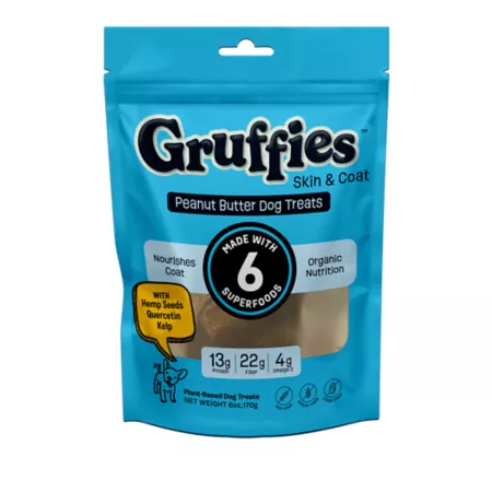 Gruffies Peanut Butter Flavored Dog Treats for Skin and Coat Dog Skin & Coat Supplements