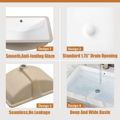 Image showing  21 in. Undermount Rectangular Bathroom Sink with Overflow Ceramic White Finish C1312-OLR