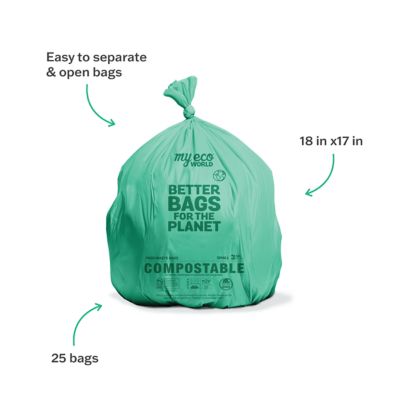 MyEcoWorld Small 3 gal. Compostable Food Waste Bags, 12 boxes of 25 bags - 300 ct.