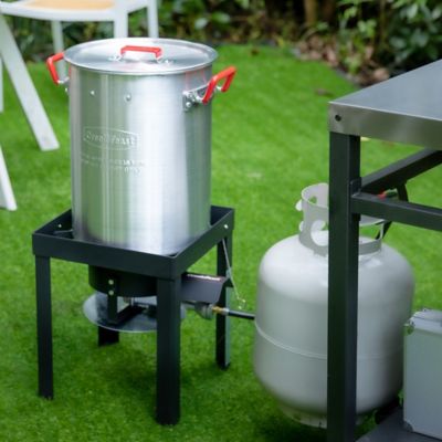 Image showing 9 th Creole Feast 30 qt. Propane Aluminum Turkey Fryer Steamer Set, 50,000 BTU, Ideal for Outdoor Cooking