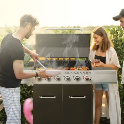 Image showing  6-Burner Propane Gas Grill with Cabinet, Sear and Side Burner, Black