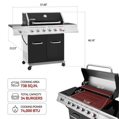 Image showing  6-Burner Propane Gas Grill with Cabinet, Sear and Side Burner, Black