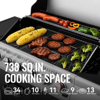 Image showing  6-Burner Propane Gas Grill with Cabinet, Sear and Side Burner, Black