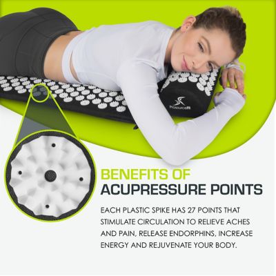 Image showing  Acupressure Mat and Pillow Set for Back/Neck Pain Relief and Muscle Relaxation, Black