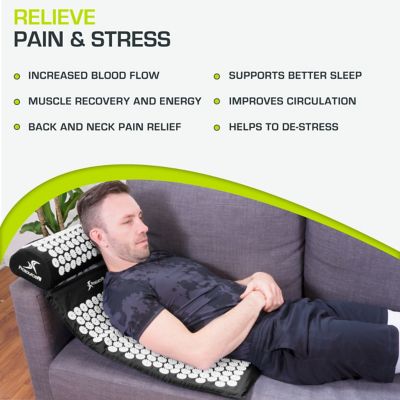 Image showing  Acupressure Mat and Pillow Set for Back/Neck Pain Relief and Muscle Relaxation, Black