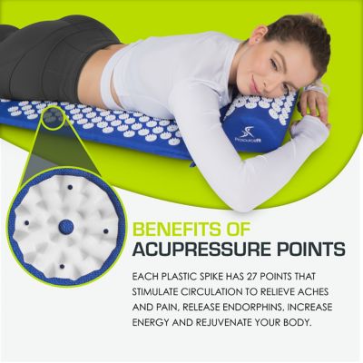 Image showing  Acupressure Mat and Pillow Set for Back/Neck Pain Relief and Muscle Relaxation, Blue