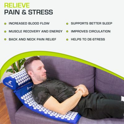 Image showing  Acupressure Mat and Pillow Set for Back/Neck Pain Relief and Muscle Relaxation, Blue