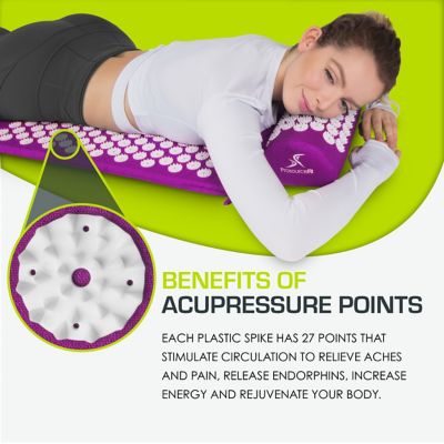 Image showing  Acupressure Mat and Pillow Set for Back/Neck Pain Relief and Muscle Relaxation, Purple