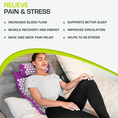 Image showing  Acupressure Mat and Pillow Set for Back/Neck Pain Relief and Muscle Relaxation, Purple