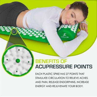 Image showing  Acupressure Mat and Pillow Set for Back/Neck Pain Relief and Muscle Relaxation, Green